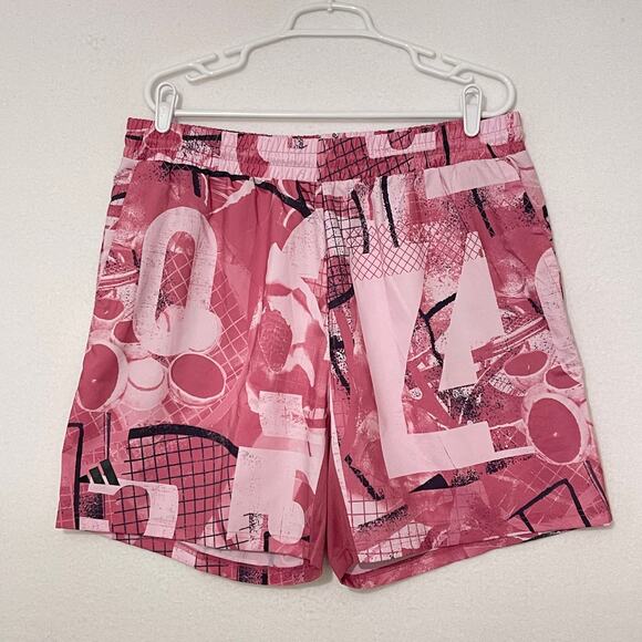 Adidas Mens Shorts Size XL Pink White Club Graphishort 7" NWT Pockets Athleisure - Picture 1 of 12